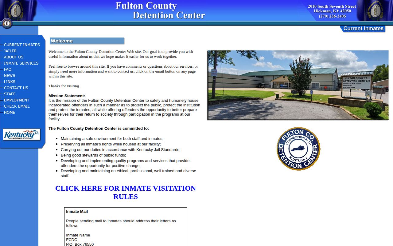 Fulton County Detention Center website availability screen used for Hickman County arrest checks