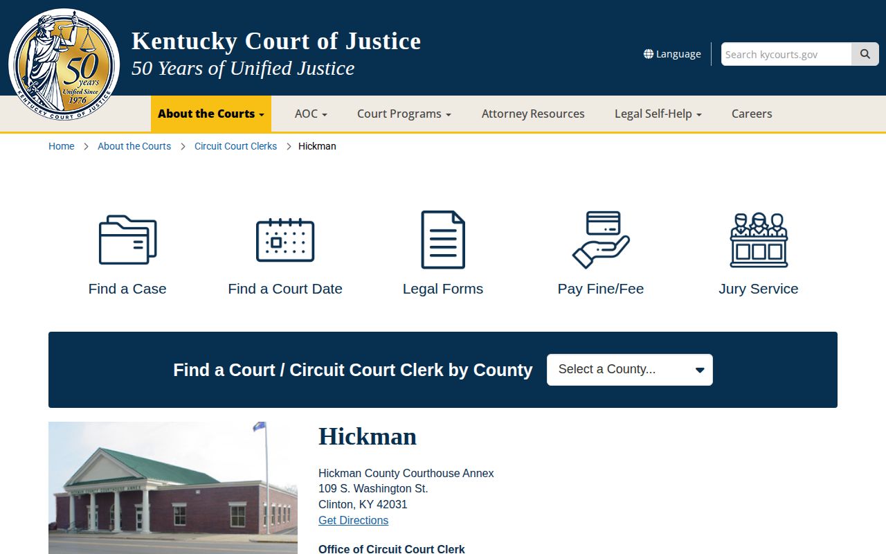 Hickman County Court of Justice information page
