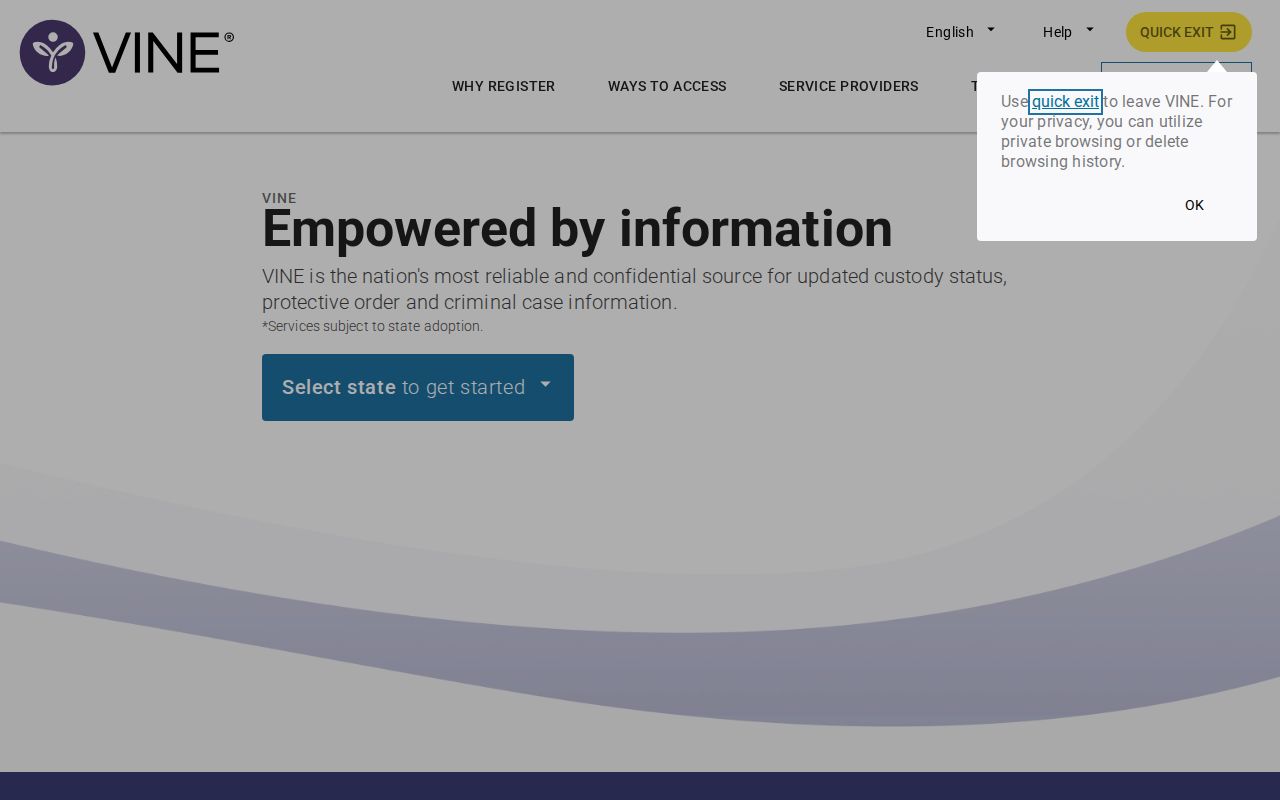 VINELink custody notification registration screen