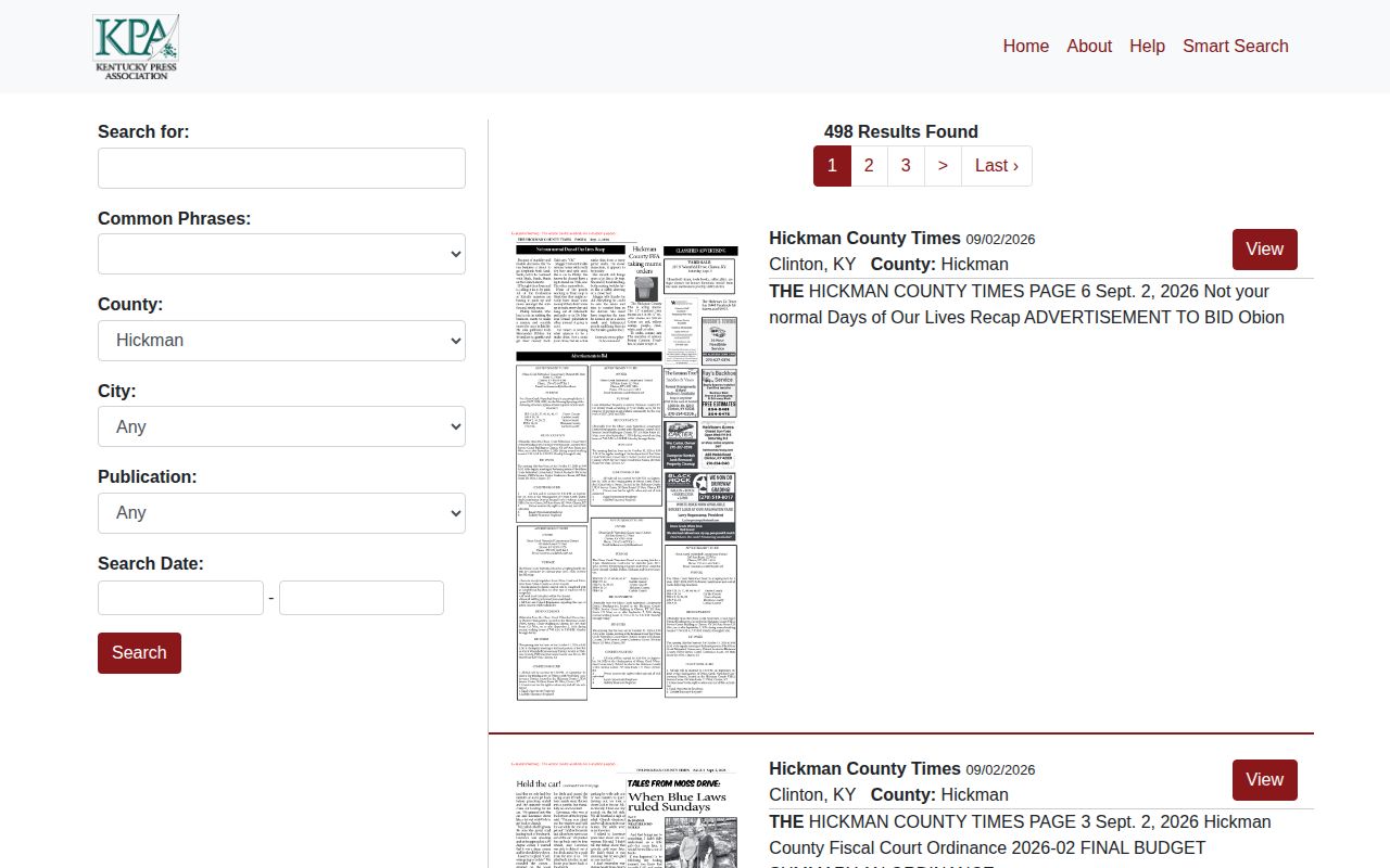 Kentucky Public Notice search results for Hickman County